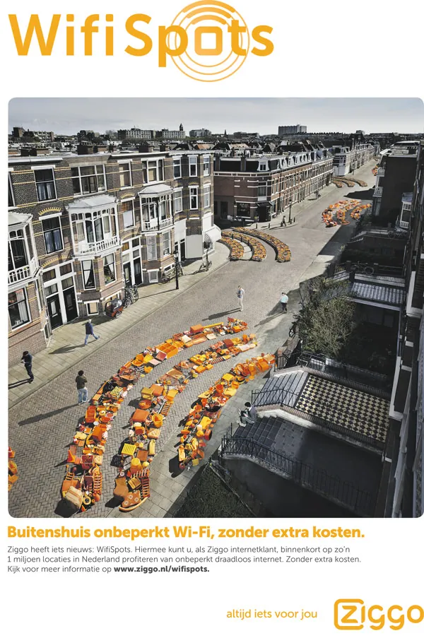 Ziggo WifiSpots advertentie: wifi buitenshuis, fotografie Arjan Benning
