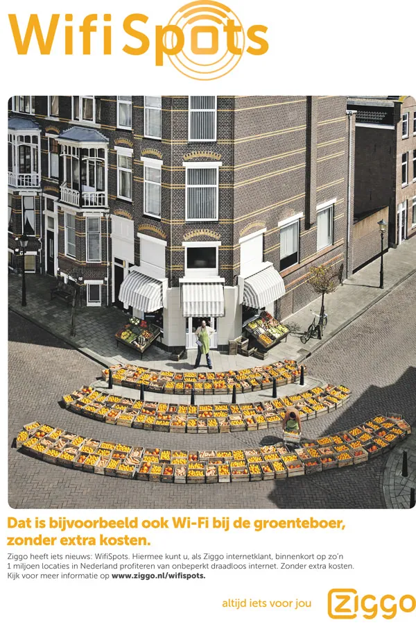 Ziggo WifiSpots advertentie: wifi bij de groenteboer, fotografie Arjan Benning