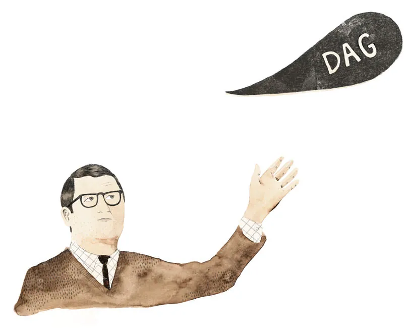 Illustratie van een man die dag zwaait, door Valesca van Waveren