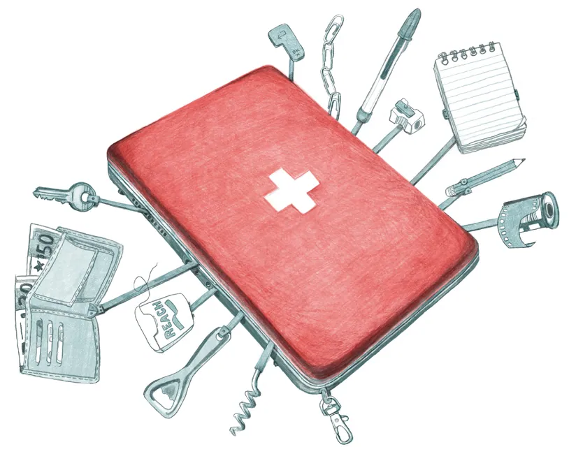Illustratie van een tas als zakmes, door Valesca van Waveren