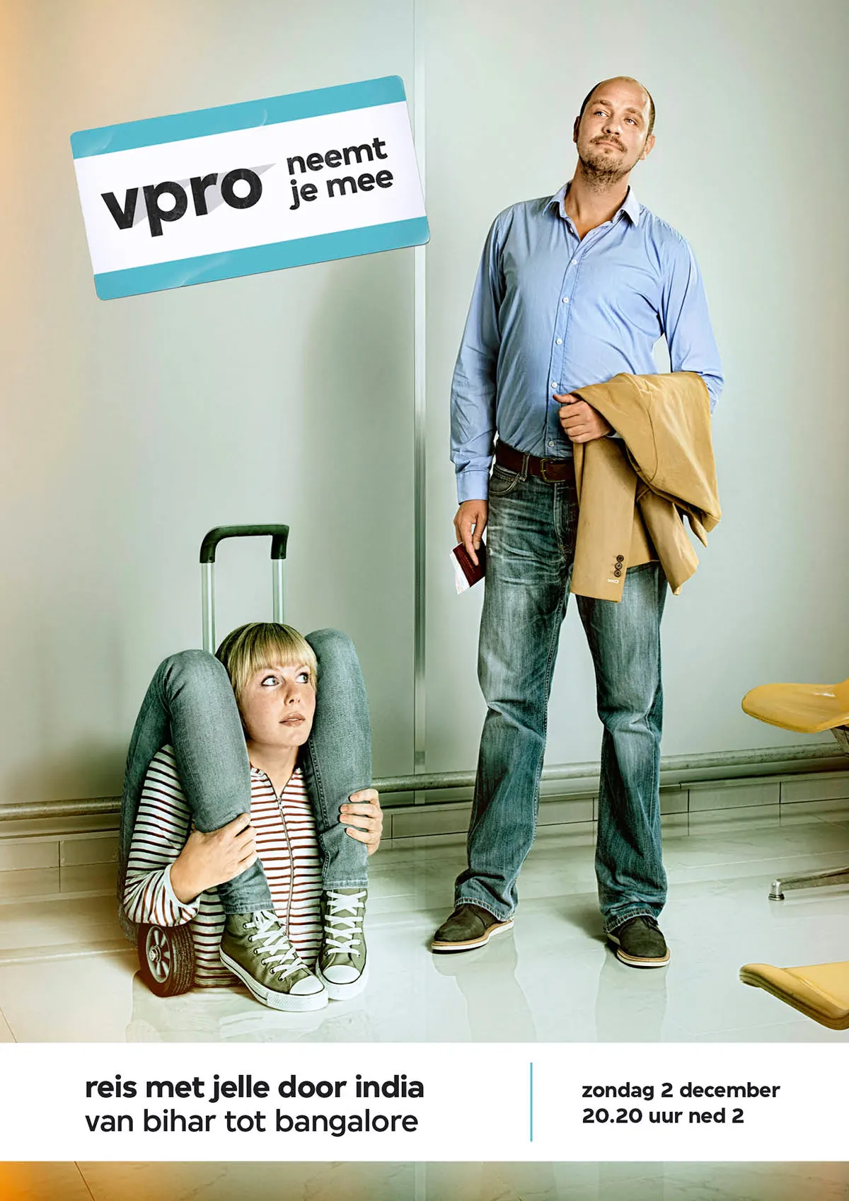 VPRO neemt je mee! beeld met Jelle Brandt Corstius en koffer