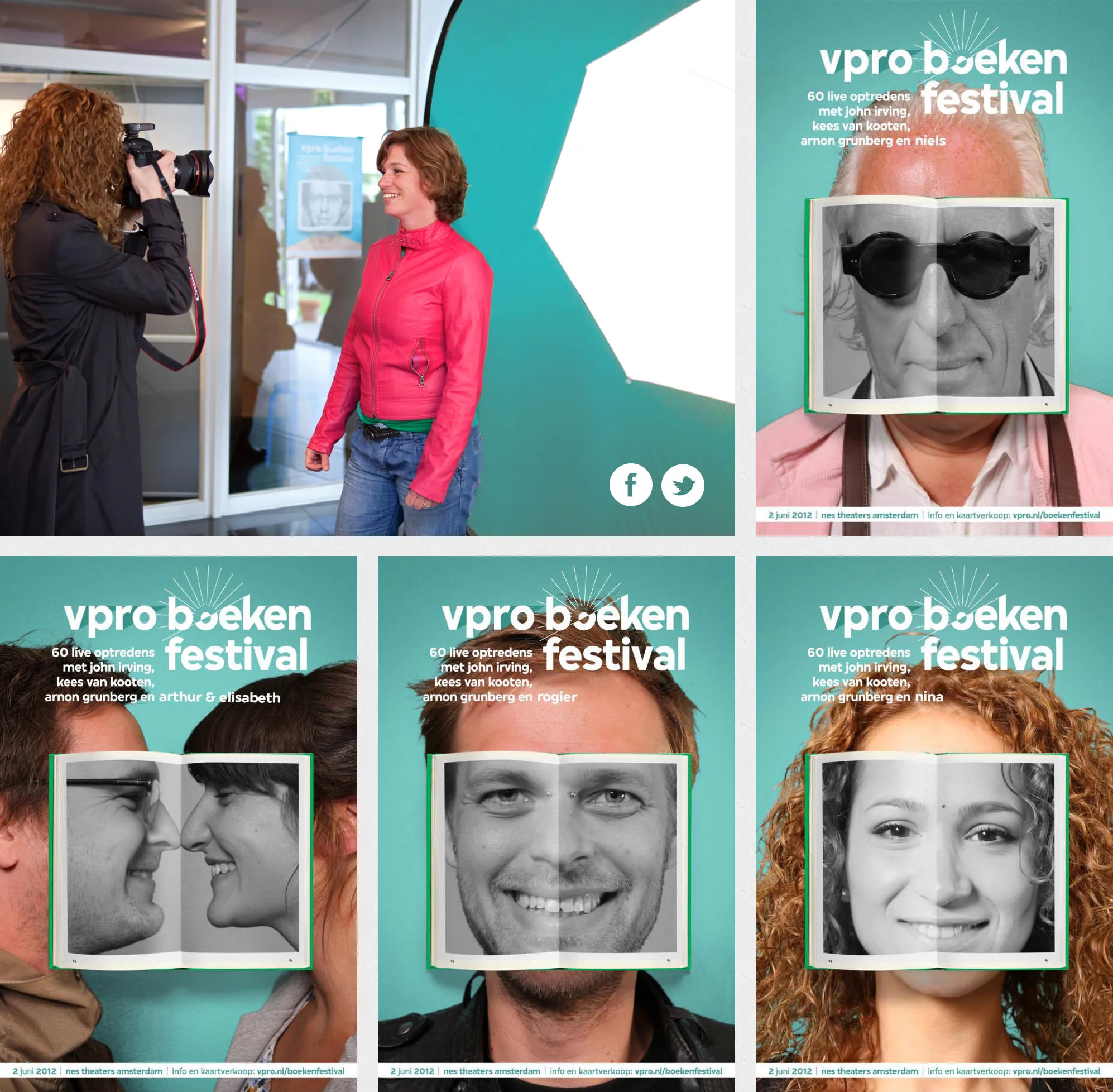Bezoekers met een boekenhoofd op het VPRO Boekenfestival